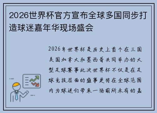 2026世界杯官方宣布全球多国同步打造球迷嘉年华现场盛会